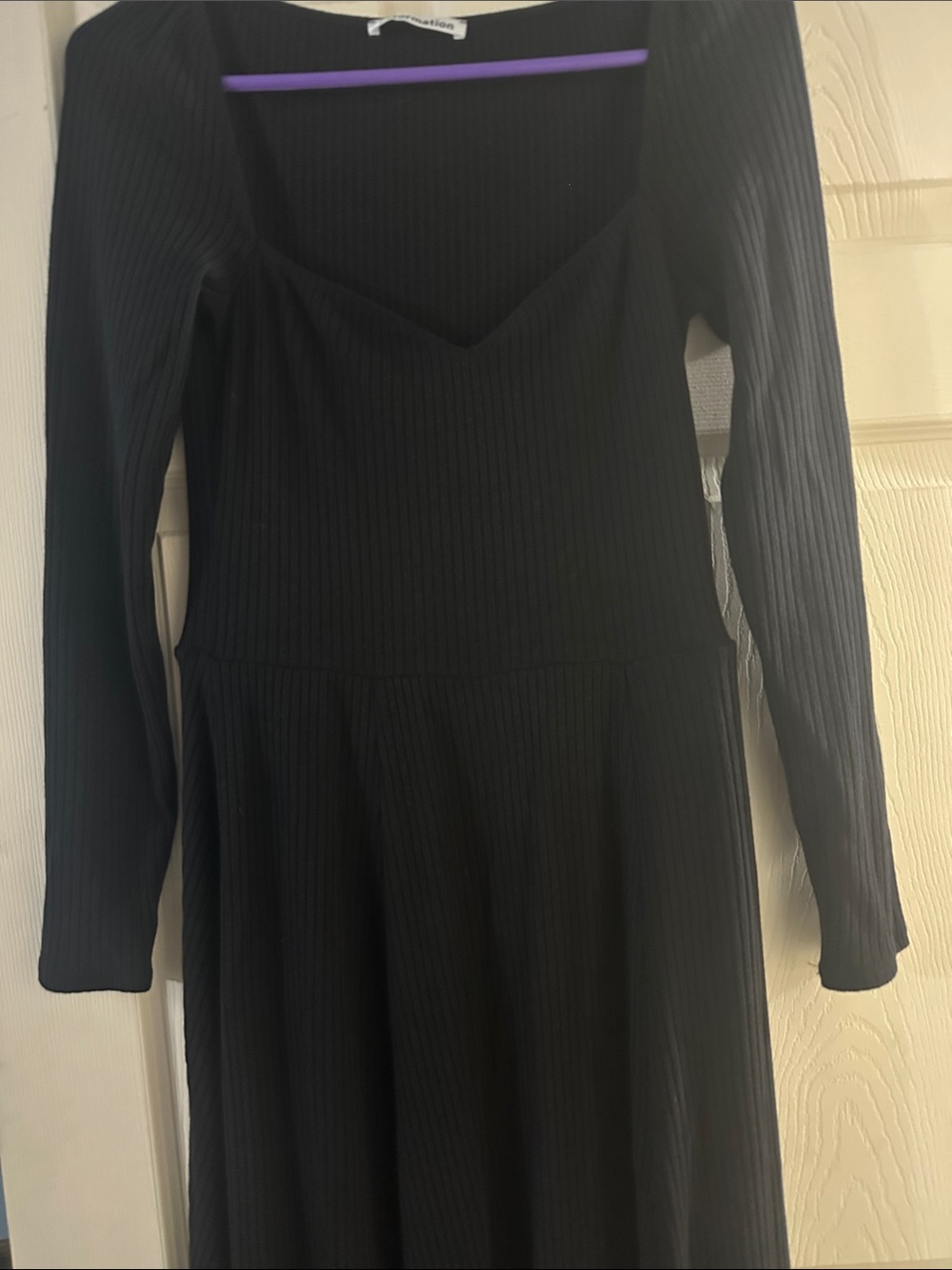 Reformation Black Ribbed Long-Sleeve Fit & Flare Dress
